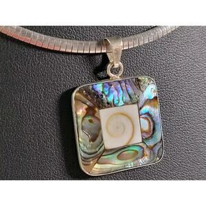 925 Sterling Silver Abalone Shell Shiva Chakra Saint Lucia Eye Pendant Necklace